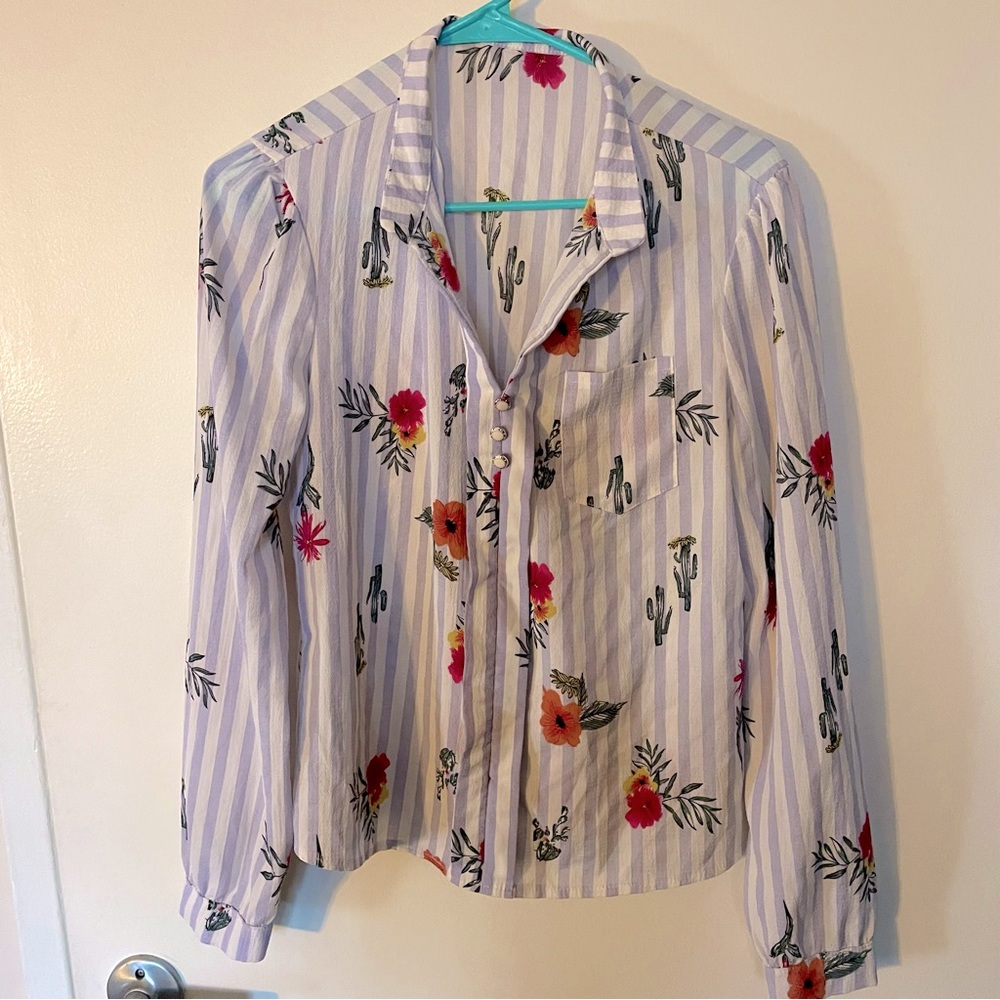 stripped floral blouse long sleeve cactus